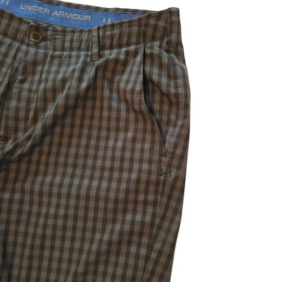 Under Armour Golf Shorts Performance Chino Checkered Plaid Olive Green sz 40 - Picture 6 of 12